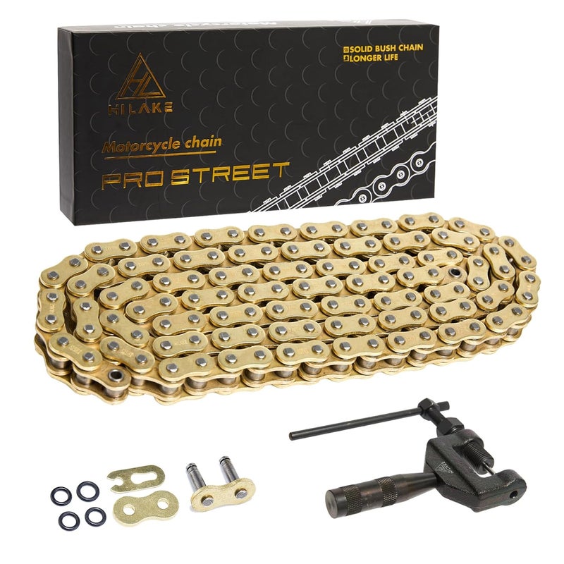 HILAKE HIALKE Gold 525 X-Ring Chain 130 Links with Connecting Master Link and Chain Breaker(525HX-130L Chain Breaker Set) - Image 1